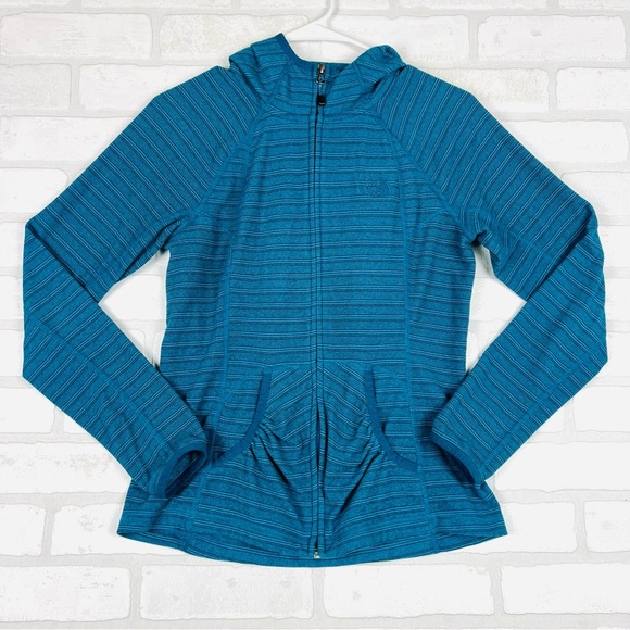 The North Face Fleece Small Women's Lightweight Full Zip Blue Stripe Jacket Teal - Picture 5 of 12